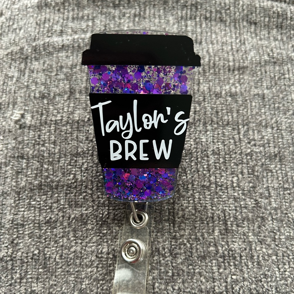 Taylor’s Brew Coffee Cup Retractable Name Badge Reel ID Name Tag Holder